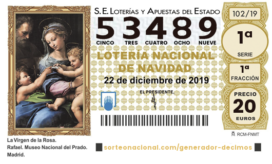 Décimo del Sorteo Extraordinario de la Lotería de Navidad de la AECC. 2019 